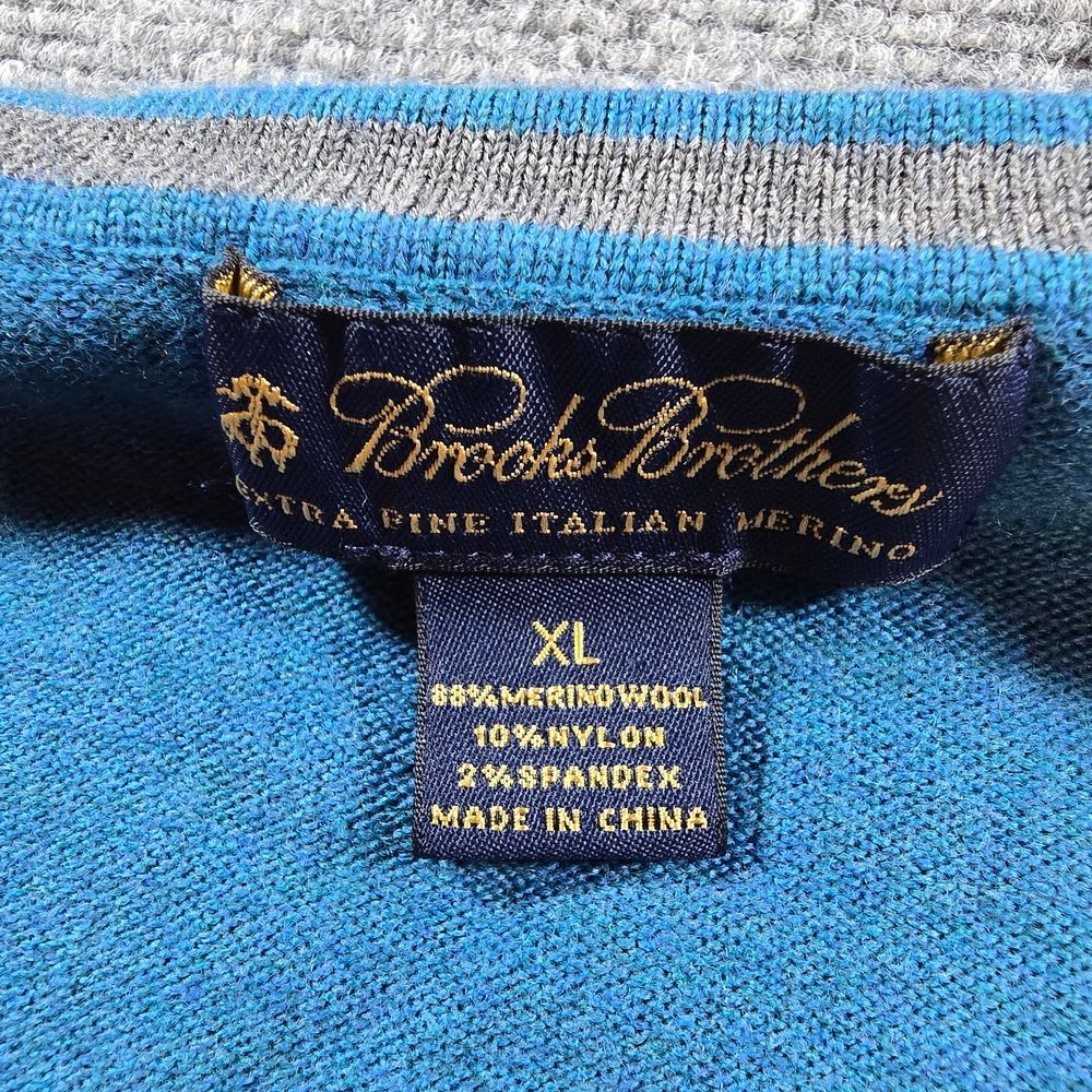 Brooks Brothers XL Merino Wool Blend Sweater Blue V Neck Lightweight - Picture 2 of 6